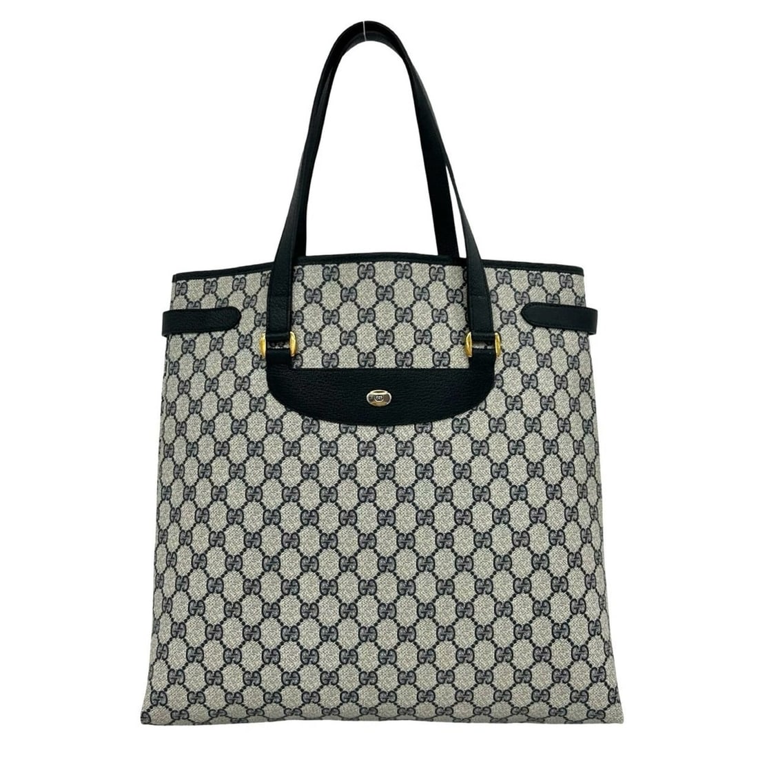 GUCCI Old Gucci GG Logo Pattern Leather Tote Bag Semi Shoulder Navy Blue 14345: --- Catalog ---Category: SizeSize (HxWxD): 35cm x 38cm x 9cm / 13.77'' x 14.96'' x 3.54''Category: DesignType: Shoulder bag, Tote bagColor: NavyGender: WomenMaterial: Leather , PVC Category: GeneralBr