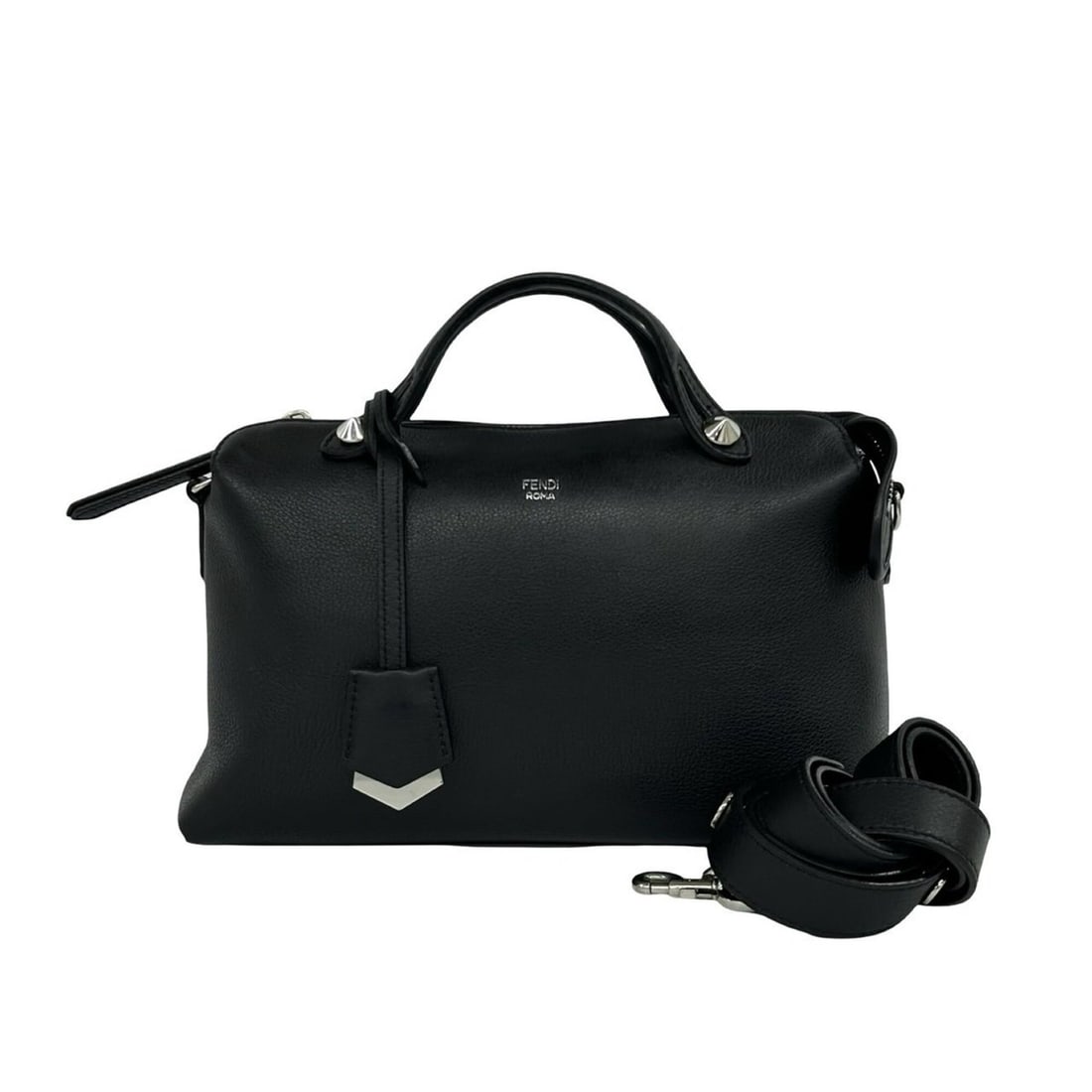 FENDI By The Way Logo Leather 2-Way Shoulder Bag/Handbag/Mini Boston Bag, Black, 23443 (1 of 13)