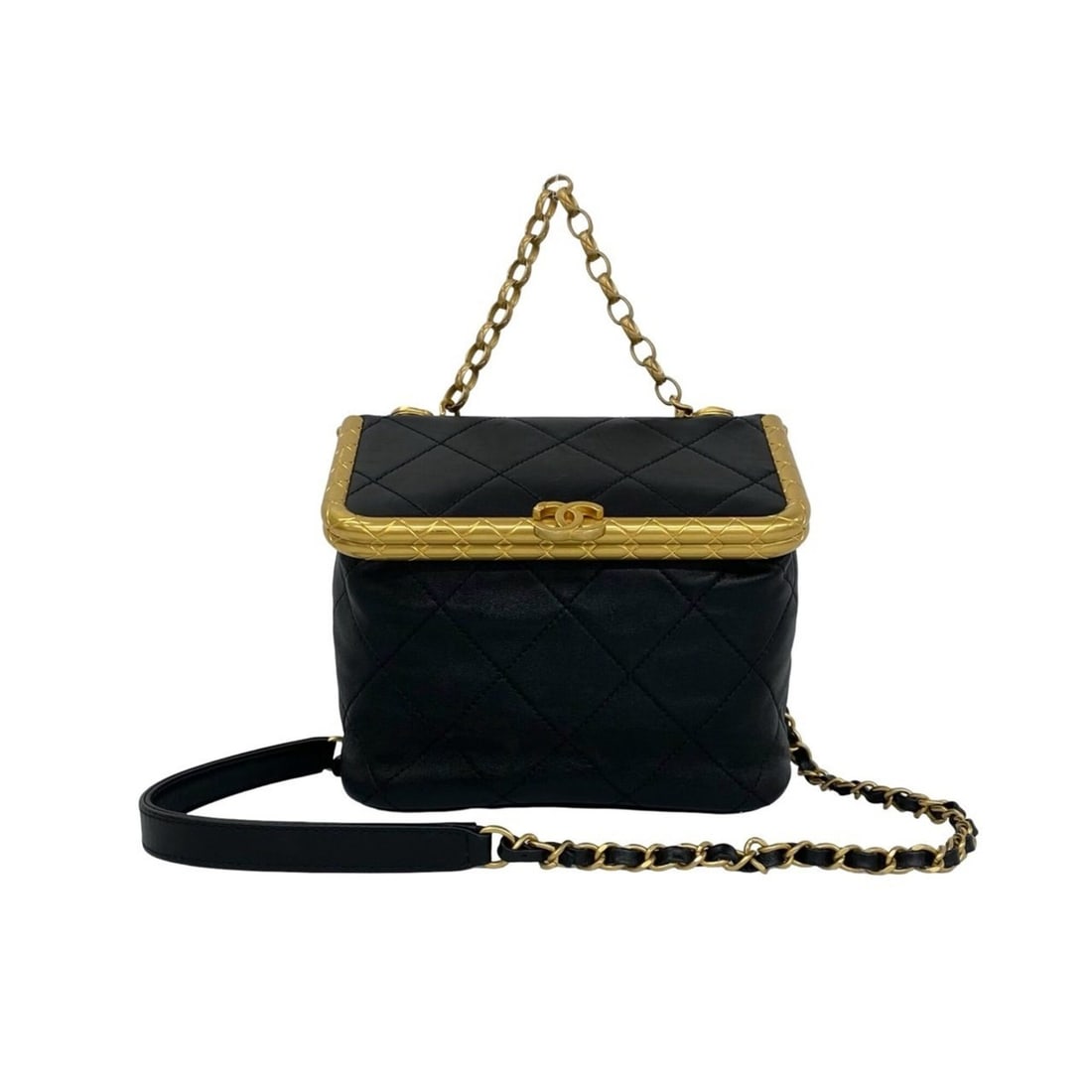 CHANEL Matelassé Coco Mark Hardware Lambskin 2-way Shoulder Bag/Handbag Black 30881 (1 of 10)