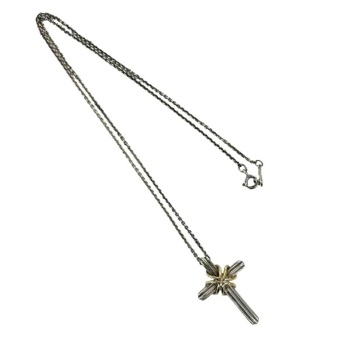 TIFFANY&Co. Tiffany Signature Cross Necklace, Sterling Silver 925, 18K 750YG Pendant, Accessory,: --- Catalog ---Category: SizePendant Size: 30mm x 20mm / 1.18'' x 0.78''Neck Circumference: 46 cm / 18.11''Category: DesignColor: Gold, SilverGender: WomenMaterial: Silver 925, Yellow gold (18K)Pendan
