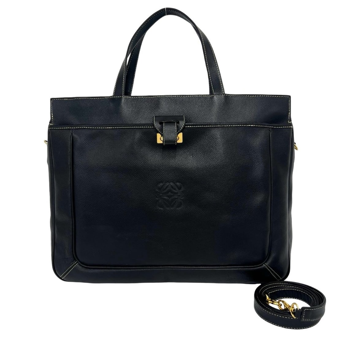 LOEWE Vintage Anagram Logo Leather 2-Way Handbag Shoulder Bag Business Black 45468: --- Catalog ---Category: SizeSize (HxWxD): 31cm x 40cm x 8cm / 12.2'' x 15.74'' x 3.14''Category: DesignType: Handbag, Shoulder bagColor: BlackGender: WomenMaterial: Leather Category: GeneralBrand: Lo