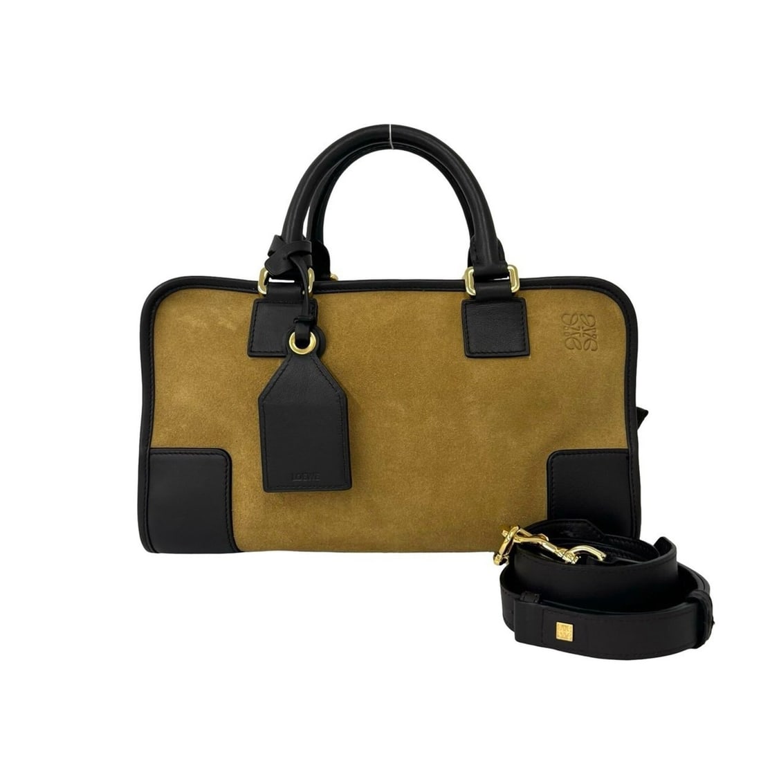 LOEWE Amazona 28 Anagram Logo Suede Leather 2-way Shoulder Bag/Handbag Brown 20655: --- Catalog ---Category: SizeSize (HxWxD): 18cm x 29.5cm x 13cm / 7.08'' x 11.61'' x 5.11''Category: DesignType: Handbag, Shoulder bagColor: Brown, CamelGender: WomenMaterial: Suede , Leather Category