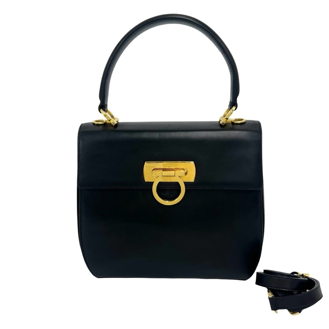 Salvatore Ferragamo Gancini Logo Hardware Leather 2-way Shoulder Bag/Handbag Black 96984: --- Catalog ---Category: SizeSize (HxWxD): 20cm x 23cm x 7cm / 7.87'' x 9.05'' x 2.75''Category: DesignType: Handbag, Shoulder bagColor: BlackGender: WomenMaterial: Leather Category: GeneralBrand: Sal