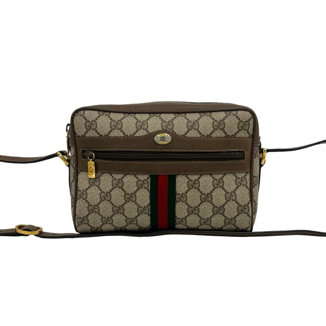 GUCCI Vintage Sherry Line GG Logo Leather Shoulder Bag (Brown) - 21165 (1 of 10)