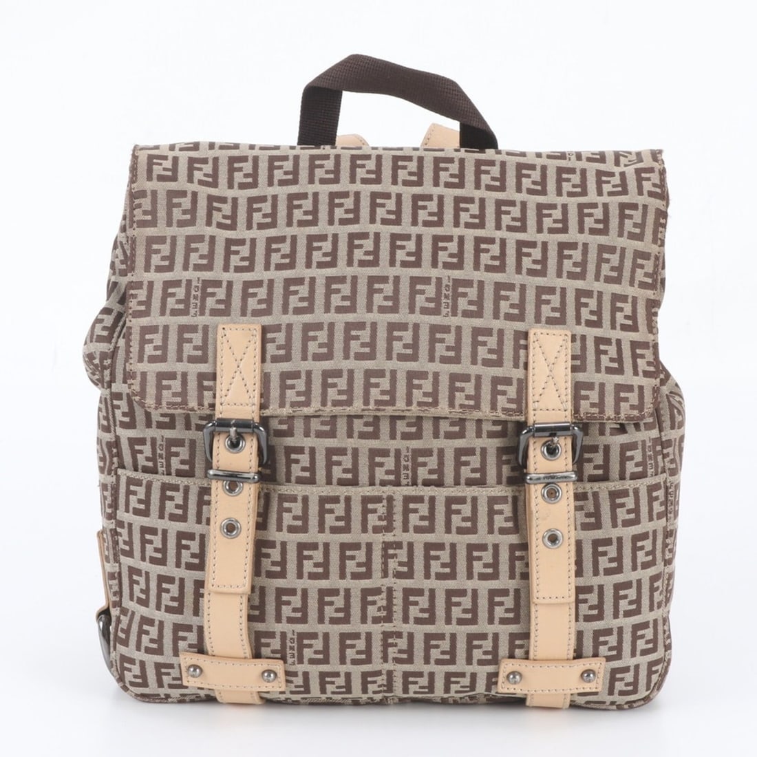 Fendi Zucchino 8BZ003 Leather Canvas Backpack Shoulder Bag for Women (1 of 11)