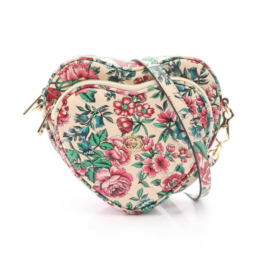 Gucci GG Marmont Heart Flower Print Shoulder Bag/Handbag, Leather, Women's, Ivory/Multicolor, 740355: --- Catalog ---Category: SizeSize (HxWxD): 16.5cm x 21cm x 4cm / 6.49'' x 8.26'' x 1.57''Category: DesignType: Handbag, Shoulder bagColor: Ivory, Multi-colorGender: WomenMaterial: Leather Category: Ge