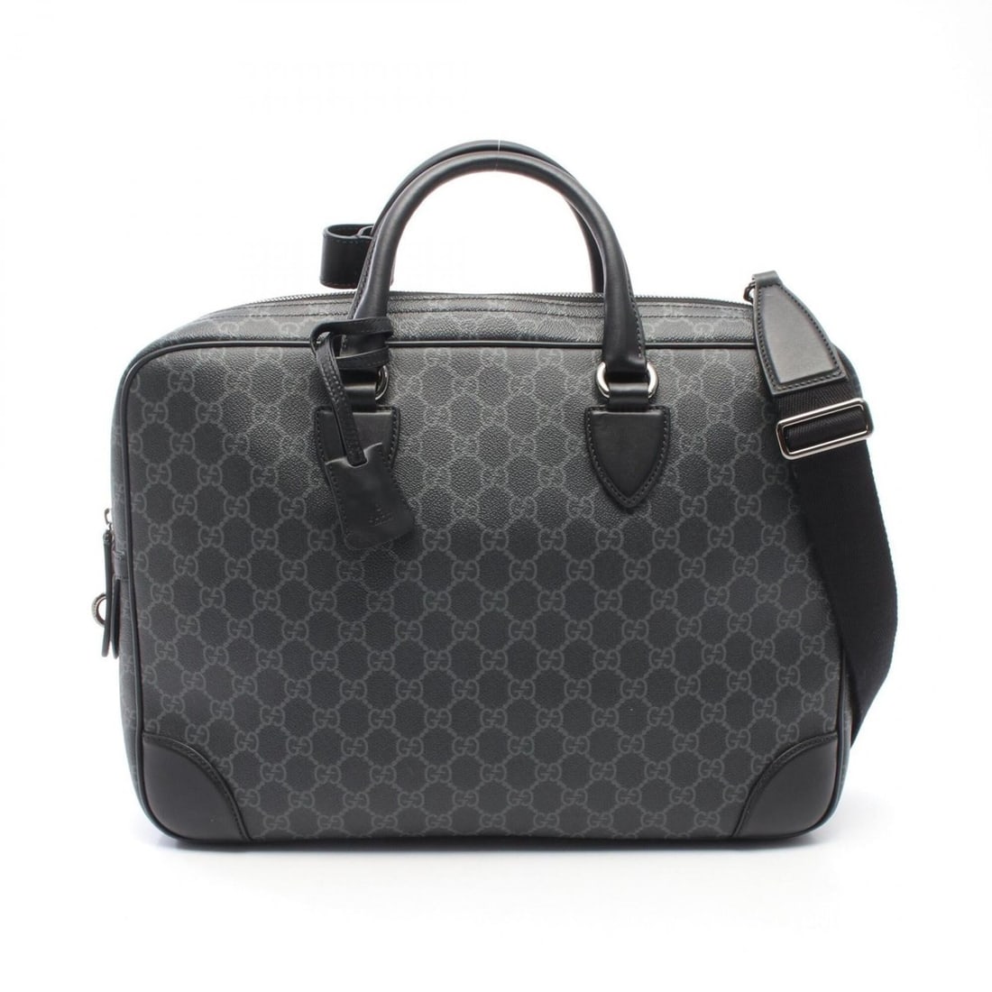 Gucci GG Emblem Medium 2-Way Briefcase Handbag, Coated Canvas Leather, Men's, Gray/Black, 821149 (1 of 11)