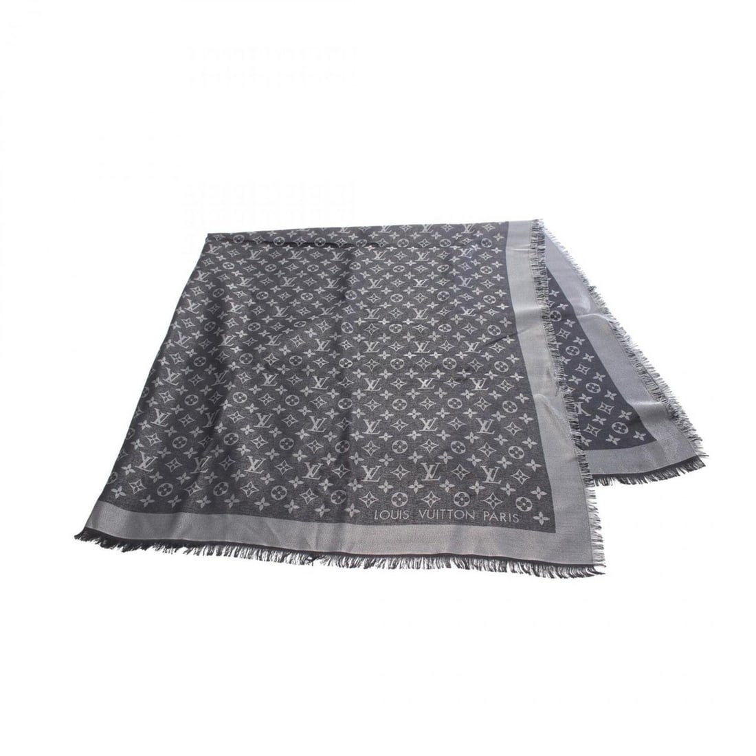 Louis Vuitton Monogram Shine Shawl, Silk, Wool, Rayon, Women's, Black/Silver, M75123: --- Catalog ---Category: SizeSize (LxW): 1.4m x 1.4m / 55.11'' x 55.11''Category: DesignType: StoleColor: Black, SilverGender: WomenMaterial: Silk , Wool , Rayon Category: GeneralMPN: M75123Brand: Lou