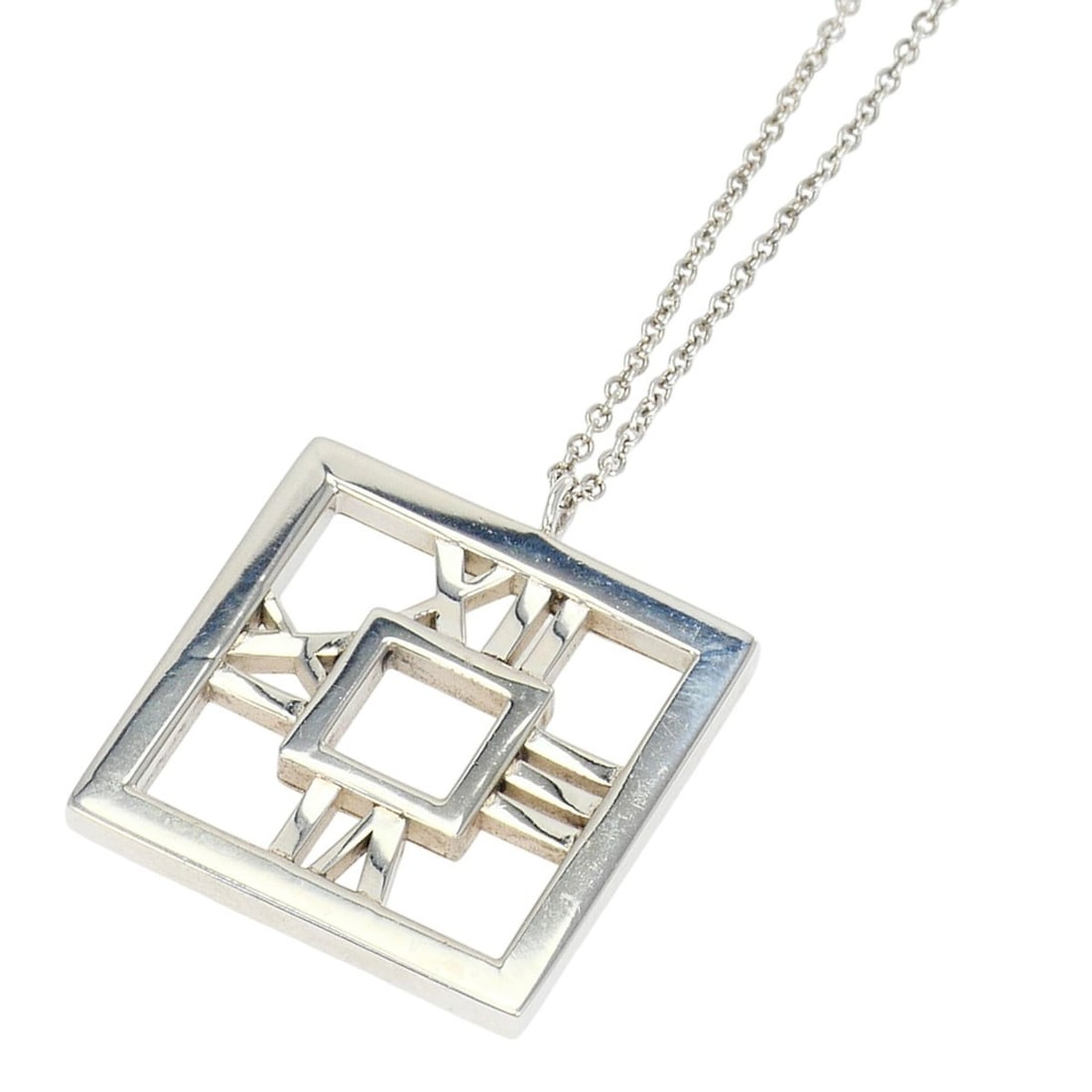 Tiffany & Co. Atlas Open Square Silver Necklace, Total Weight 4.7g, 40cm, Like New Condition.: --- Catalog ---Category: SizePendant Size: 22mm x 18mm / 0.86'' x 0.7''Neck Circumference: 40 cm / 15.74''Category: DesignGender: Women,MenMaterial: Silver 925Necklace Type: NecklaceCategory: GeneralB