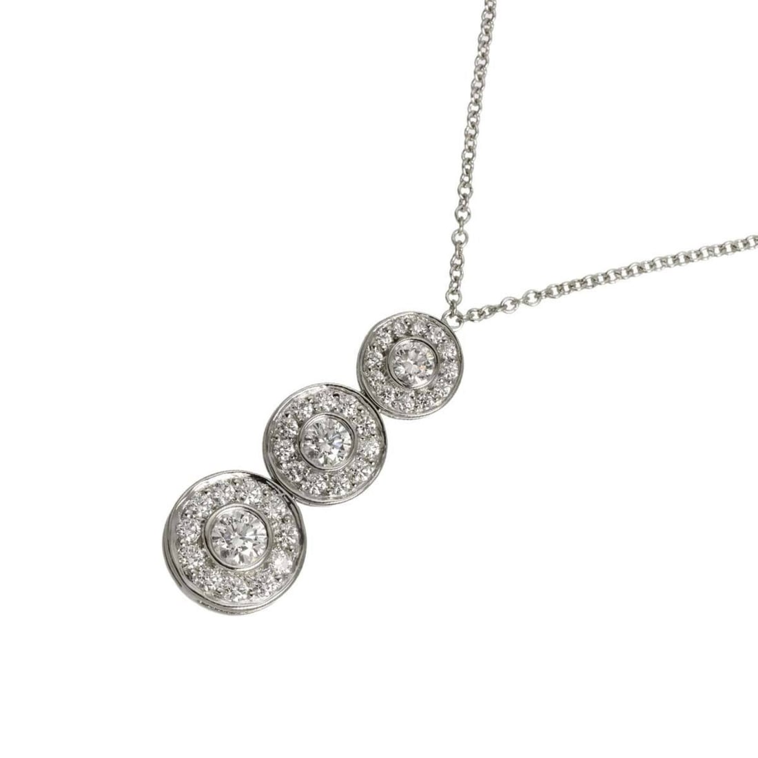 Tiffany & Co. Circlet Triple Drop Diamond Necklace 40cm Platinum: --- Catalog ---Category: SizePendant Size: 23.4mm x 9mm / 0.92'' x 0.35''Neck Circumference: 40 cm / 15.74''Category: DesignGender: WomenMaterial: Platinum 950Necklace Type: NecklaceCategory: GeneralB