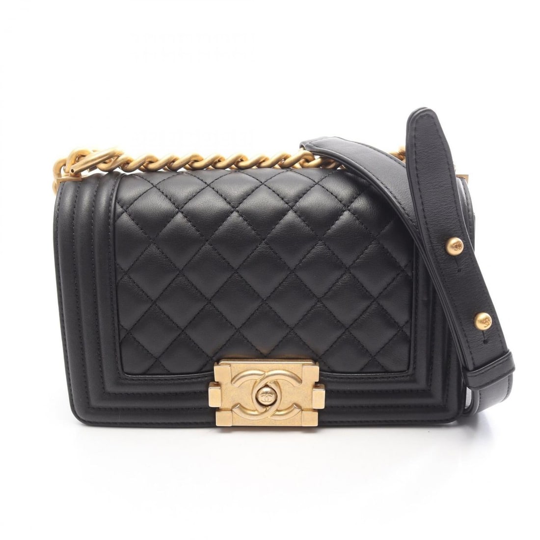 Chanel Boy Small Shoulder Bag/Handbag, Lambskin Leather, Women's, Black (A67085): --- Catalog ---Category: SizeSize (HxWxD): 12cm x 20cm x 6cm / 4.72'' x 7.87'' x 2.36''Category: DesignType: Handbag, Shoulder bagColor: BlackGender: WomenMaterial: Leather Hardware Color: GoldLeather