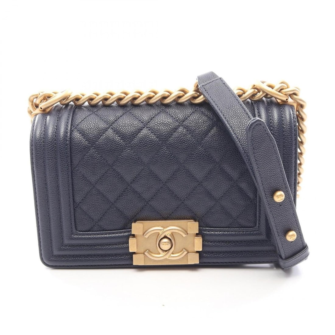 Chanel Boy Small Shoulder Bag/Handbag, Caviar Leather (Grained Calfskin), Women's, Navy, A67085: --- Catalog ---Category: SizeSize (HxWxD): 12cm x 20cm x 6cm / 4.72'' x 7.87'' x 2.36''Category: DesignType: Handbag, Shoulder bagColor: NavyGender: WomenMaterial: Grained Calfskin Hardware Color: Gol