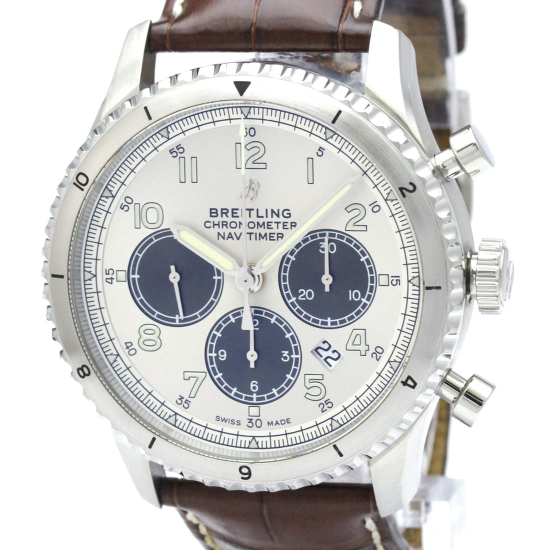 BREITLING Navitimer 8 Chronograph Steel Automatic Mens Watch AB0117 Polished: --- Catalog ---Category: SizeCase Diameter: 43mm / 1.69''Category: DesignType: WristwatchStyle: SportGender: MenColor (Dial): SilverMaterial (Band): LeatherMaterial (Case): Stainless steelCategory: Ge