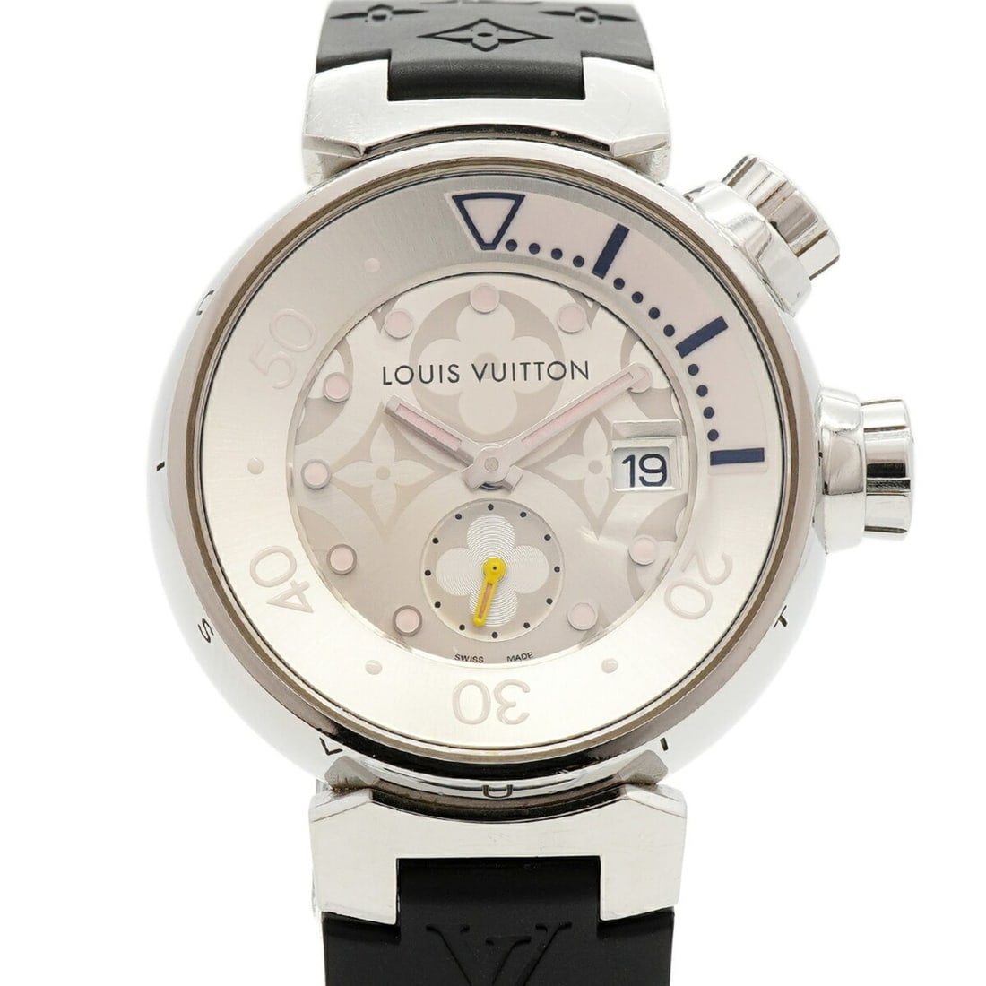 Louis Vuitton Tambour Diving Q131M Silver Dial Watch for Women: --- Catalog ---Category: SizeWrist Size: 17cm / 6.69''Case Diameter: 34.7mm / 1.37''Category: DesignType: WristwatchGender: WomenColor (Dial): SilverMaterial (Band): RubberCategory: GeneralMPN: Q131MB