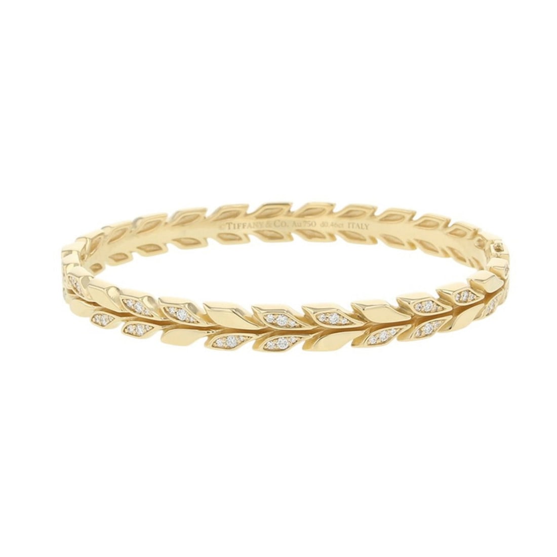 Tiffany & Co. Victoria Vine Hinged Bangle Bracelet with 0.46ct of Diamonds in 18K Yellow Gold.: --- Catalog ---Category: SizeLength: 16cm / 6.29''Category: DesignType: Charm braceletGender: WomenMaterial: Yellow gold (18K)Category: GeneralBrand: Tiffany--- Item List ---Section: ConditionRanking: