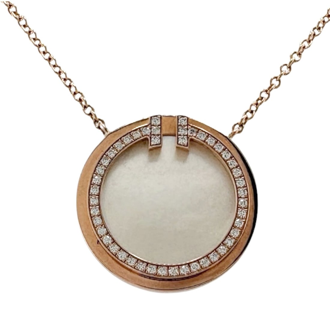 Tiffany & Co. T Circle Necklace, 18K Pink Gold, Diamond, Mother-of-Pearl, Women's, TIFFANY&Co.: --- Catalog ---Category: SizePendant Size: 16mm x 16mm / 0.62'' x 0.62''Neck Circumference: 46 cm / 18.11''Category: DesignColor: Pink goldGender: WomenMaterial: Pink gold (18K)Necklace Type: Necklace
