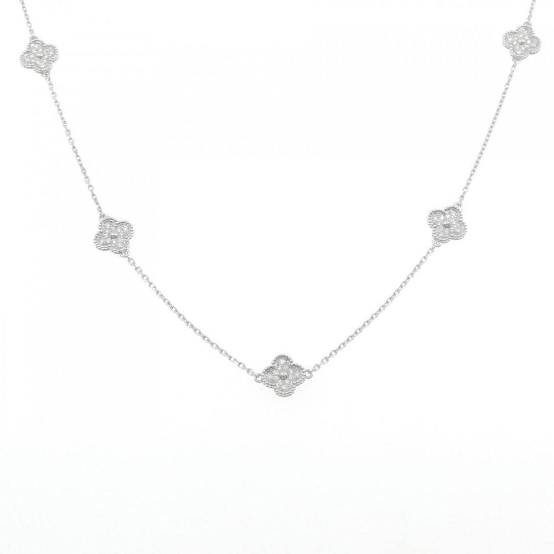 Van Cleef & Arpels Sweet Alhambra 16 motif necklace: --- Catalog ---Category: SizeNeck Circumference: 82 cm / 32.28''Category: DesignGender: WomenMaterial: White gold (18K)Necklace Type: NecklaceCategory: GeneralBrand: Van Cleef & Arpels--- Item List