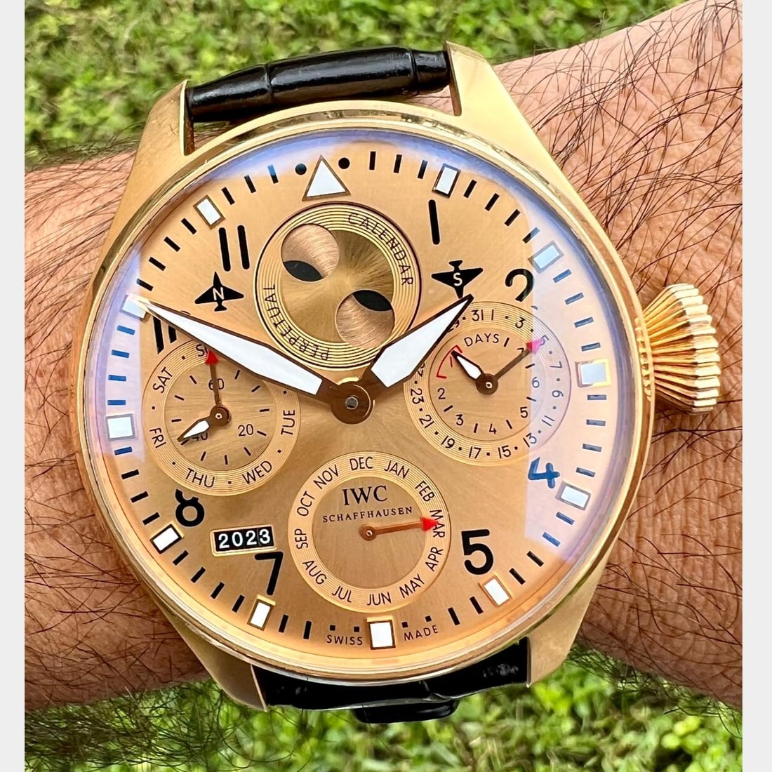 IWC Yellow Gold Big Pilot Perpetual Calendar Boutique Limited Edition: IWC Yellow Gold Big Pilot Perpetual Calendar Boutique Limited Edition46mm Yellow Gold CaseOriginal Black Croc StrapNo Box/PapersModel #IW502639