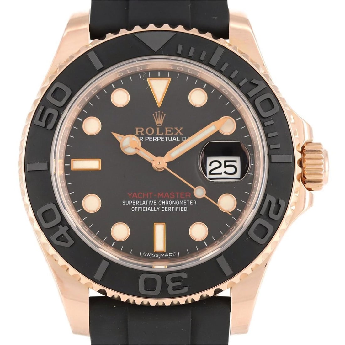 Rolex Yacht-Master 116655 PG/RG Wristwatch Automatic Random Number: --- Catalog ---Category: SizeWrist Size: 17cm / 6.69''Case Diameter: 40mm / 1.57''Category: DesignType: WristwatchGender: MenColor (Band): BlackColor (Dial): BlackMaterial (Band): RubberMaterial (Case