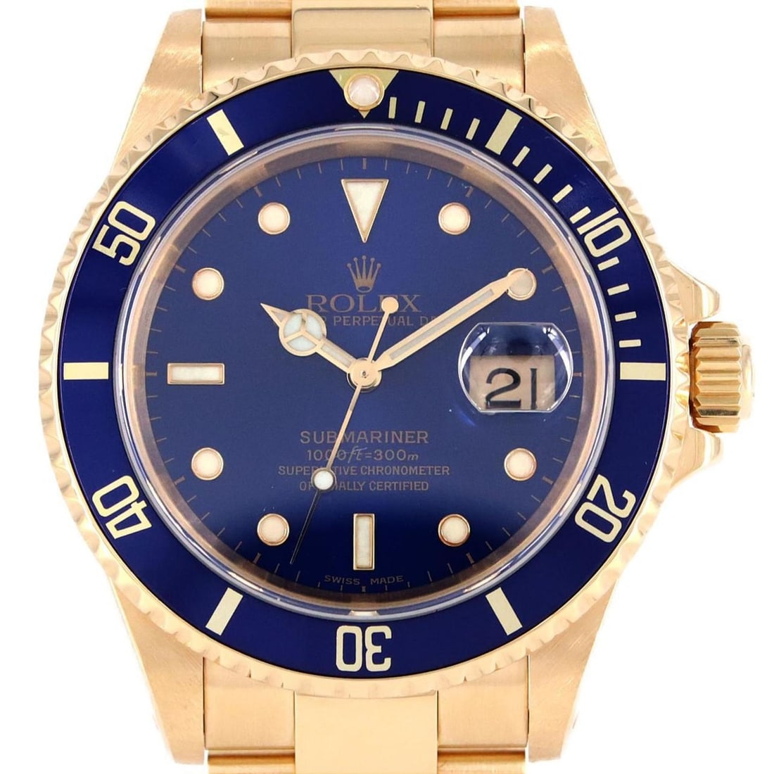 Rolex Submariner Date 16618. YG Watch Automatic P serial: --- Catalog ---Category: SizeWrist Size: 18.5cm / 7.28''Case Diameter: 40mm / 1.57''Category: DesignType: WristwatchGender: MenColor (Dial): BlueMaterial (Band): Yellow goldMaterial (Case): Yellow