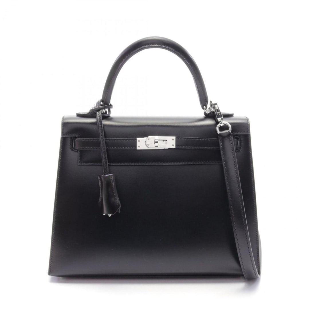 Hermes Kelly 25 handbag, bag, calfskin (cowhide), box calfskin, women's, black: --- Catalog ---Category: SizeSize (HxWxD): 19cm x 24.5cm x 9.5cm / 7.48'' x 9.64'' x 3.74''Category: DesignType: HandbagColor: BlackGender: WomenMaterial: Box calf leather , Leather Hardware Color: Si
