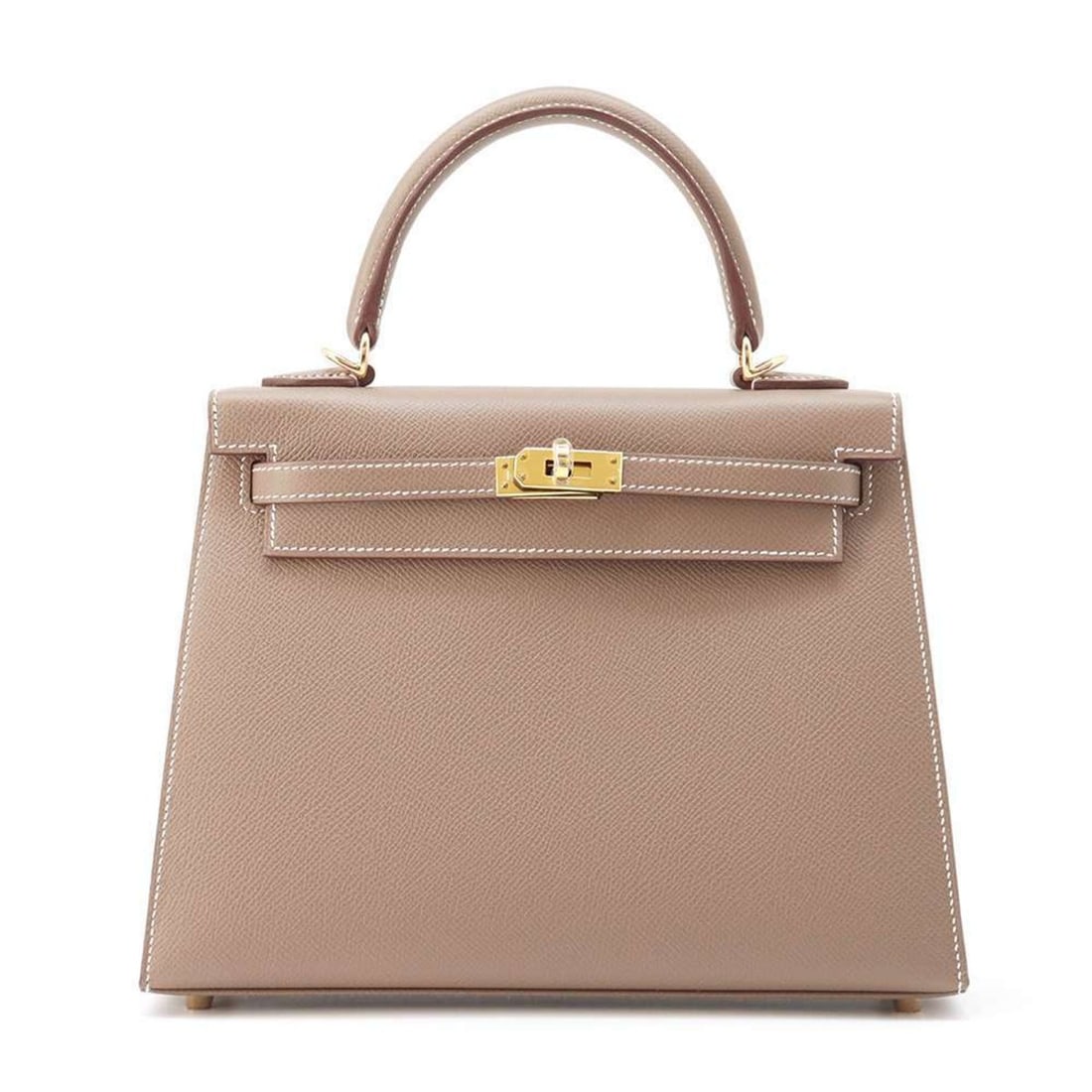 Hermes handbag Kelly 25, outer stitching, Etoupe, Epson, double stamp, 2-way shoulder bag,: --- Catalog ---Category: SizeSize (HxWxD): 18cm x 25cm x 10cm / 7.08'' x 9.84'' x 3.93''Category: DesignType: HandbagColor: Etoupe grayGender: WomenMaterial: Epsom leather Category: GeneralBrand: Herm