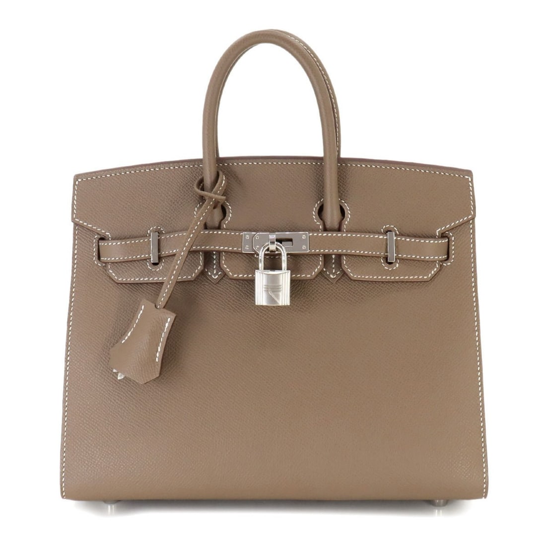 Hermes HERMES Birkin 25 Sellier Handbag Epson Etoupe U-stamped Outside stitching Silver hardware: --- Catalog ---Category: SizeSize (HxWxD): 21cm x 25cm x 12.5cm / 8.26'' x 9.84'' x 4.92''Category: DesignType: HandbagColor: Etoupe grayGender: Women,MenMaterial: Epsom leather Category: GeneralBrand
