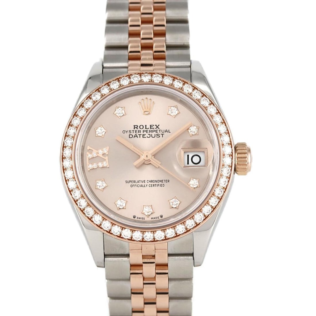 Rolex Datejust 279381RBR SSxPG Watch Automatic Winding Random Number: --- Catalog ---Category: SizeWrist Size: 15.5cm / 6.1''Case Diameter: 28mm / 1.1''Category: DesignType: WristwatchGender: WomenGemstone: DiamondColor (Dial): PinkMaterial (Band): Pink gold, Stainless 