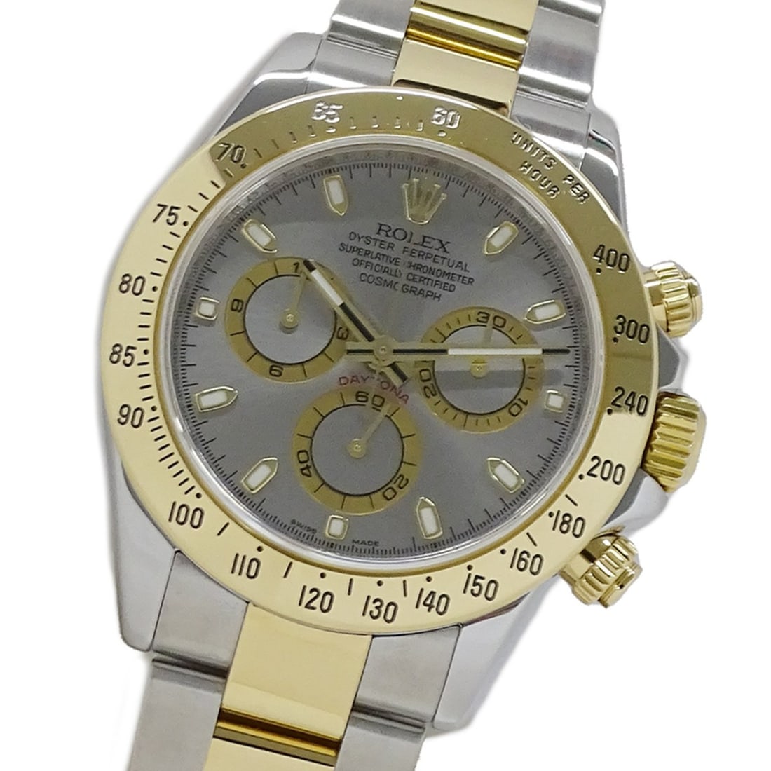 Rolex Cosmograph Daytona 116523 M-serial Men's Automatic Watch, Stainless Steel, Gold, Gray,: --- Catalog ---Category: SizeWrist Size: 19cm / 7.48''Case Diameter: 40mm / 1.57''Category: DesignType: WristwatchGender: MenColor (Dial): GrayMaterial (Band): Stainless steel, Yellow goldMaterial (Ca