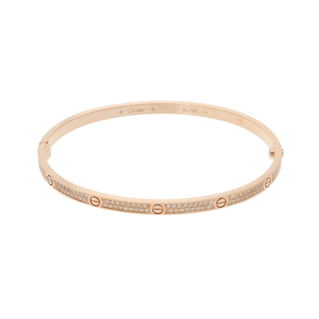 CARTIER Love Bracelet SM #19 Pavé Diamond Women's K18 Pink Gold: --- Catalog ---Category: SizeLength: 18cm / 7.08''Category: DesignType: Charm braceletColor: Pink goldStone: DiamondGender: WomenMaterial: Pink gold (18K)Category: GeneralBrand: Cartier--- Item List -