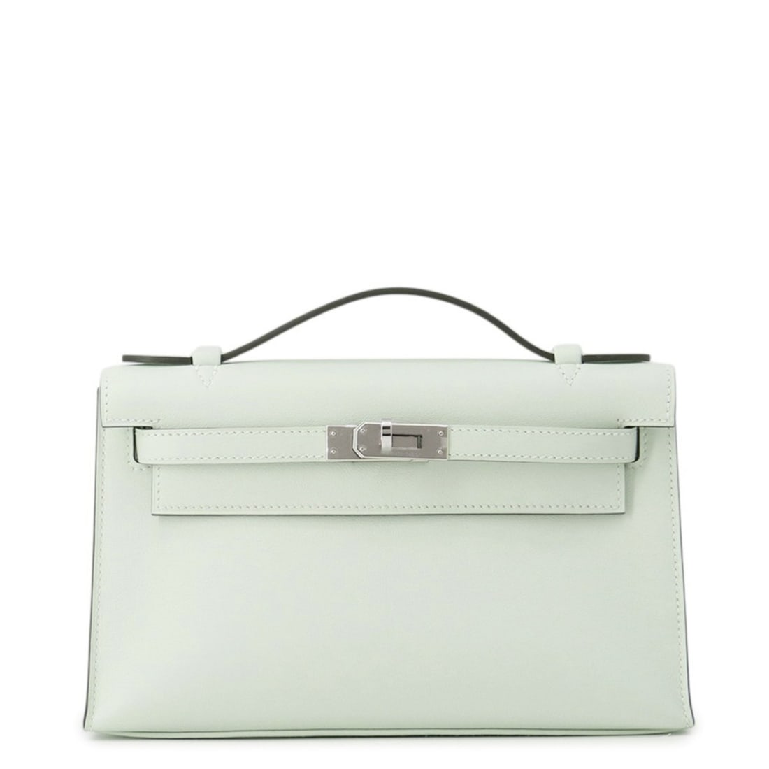 Hermes handbag, Pochette Kelly, Vert Peppermint, Swift leather, W stamp. women's HERMES: --- Catalog ---Category: SizeWeight: 250g / 8.81oz.Size (HxWxD): 12cm x 22cm x 7cm / 4.72'' x 8.66'' x 2.75''Category: DesignType: Handbag, PochetteColor: VertGender: WomenClosure: FlapMaterial: Swift