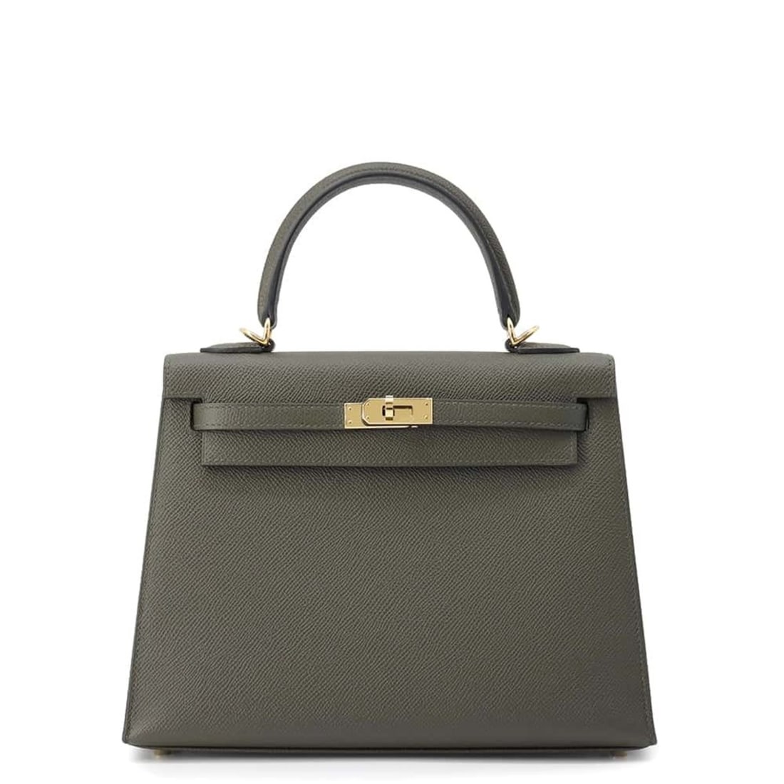 Hermes handbag Kelly 25, outside stitching, Vert Gris, Epson, Z stamp, 2-way shoulder: --- Catalog ---Category: SizeSize (HxWxD): 18cm x 25cm x 10cm / 7.08'' x 9.84'' x 3.93''Category: DesignType: HandbagGender: WomenMaterial: Epsom leather Category: GeneralBrand: Hermes--- Item List --