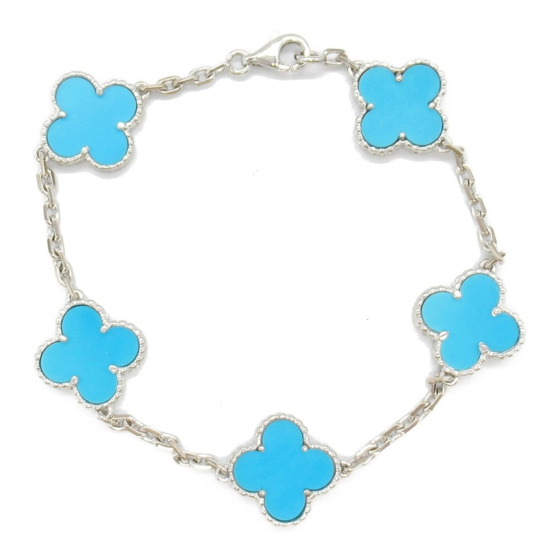 Van Cleef & Arpels Alhambra Bracelet Turquoise K18WG (White Gold) Women's Blue VCAR1700: --- Catalog ---Category: SizeLength: 17.5cm / 6.88''Category: DesignType: Charm braceletColor: BlueGender: WomenMaterial: White gold (18K)Category: GeneralBrand: Van Cleef & Arpels--- Item List ---Sec