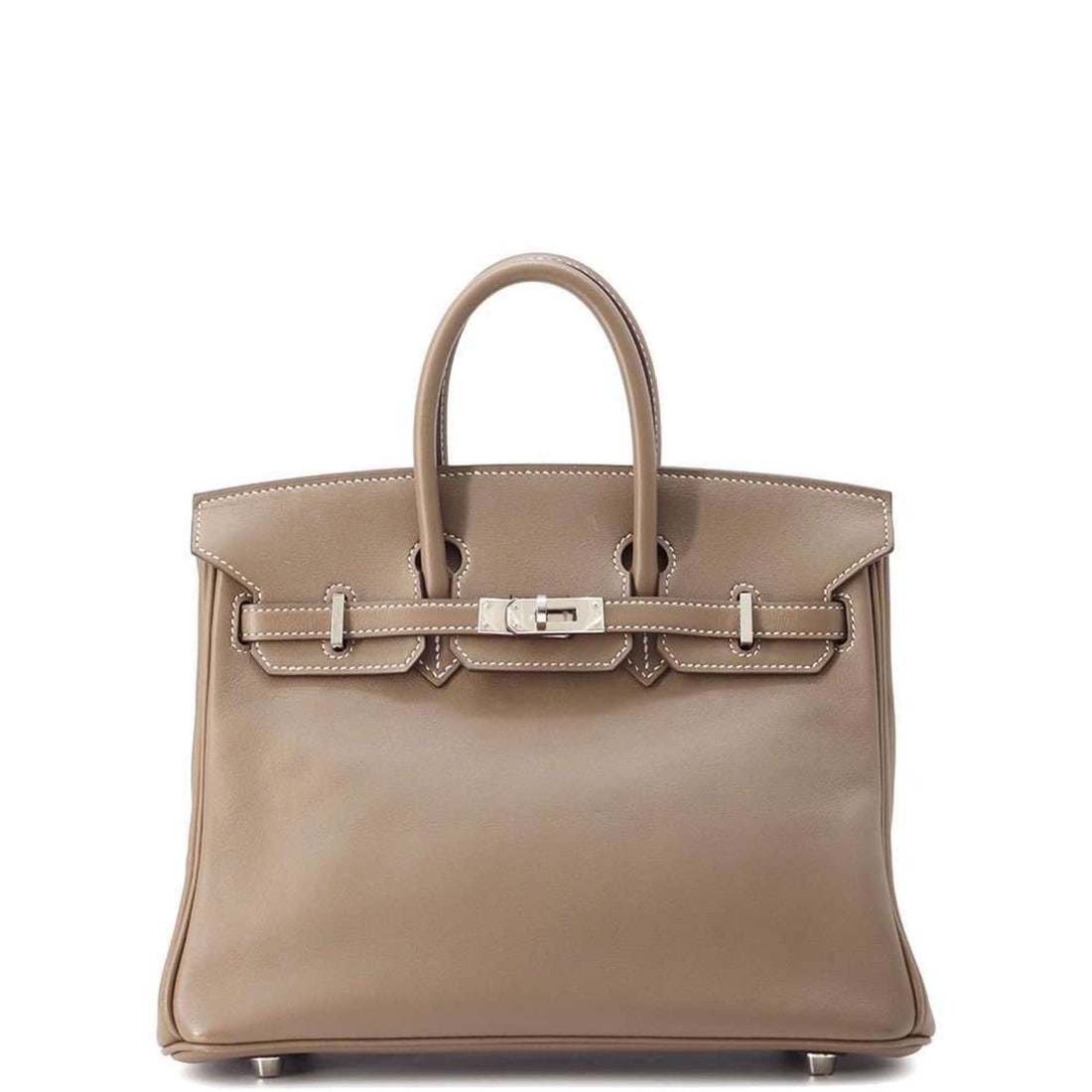 Hermes Birkin 25 Etoupe Swift A Stamp HERMES Handbag: --- Catalog ---Category: SizeSize (HxWxD): 21cm x 25cm x 13cm / 8.26'' x 9.84'' x 5.11''Category: DesignType: HandbagColor: Etoupe grayGender: WomenMaterial: Swift leather Category: GeneralBrand: Herm