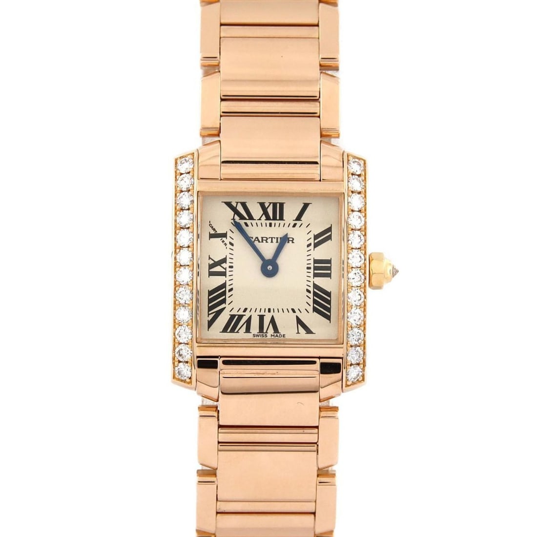 Cartier Tank Francaise SM PG D WE10456H PG/RG Wristwatch Quartz: --- Catalog ---Category: SizeWrist Size: 16cm / 6.29''Case Diameter: 25mm / 0.98''Category: DesignType: WristwatchGender: Women,MenDisplay: AnalogColor (Dial): SilverMaterial (Band): Pink gold, Rose g