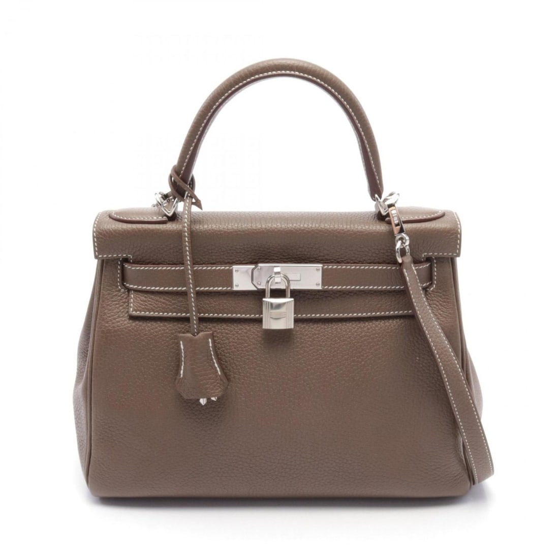 Hermes Kelly 28 Handbag Bag Taurillon Clemence Women's Brown: --- Catalog ---Category: SizeSize (HxWxD): 21cm x 28cm x 11cm / 8.26'' x 11.02'' x 4.33''Category: DesignType: HandbagColor: Brown, Etoupe grayGender: WomenMaterial: Taurillon clemence leather Hardwar
