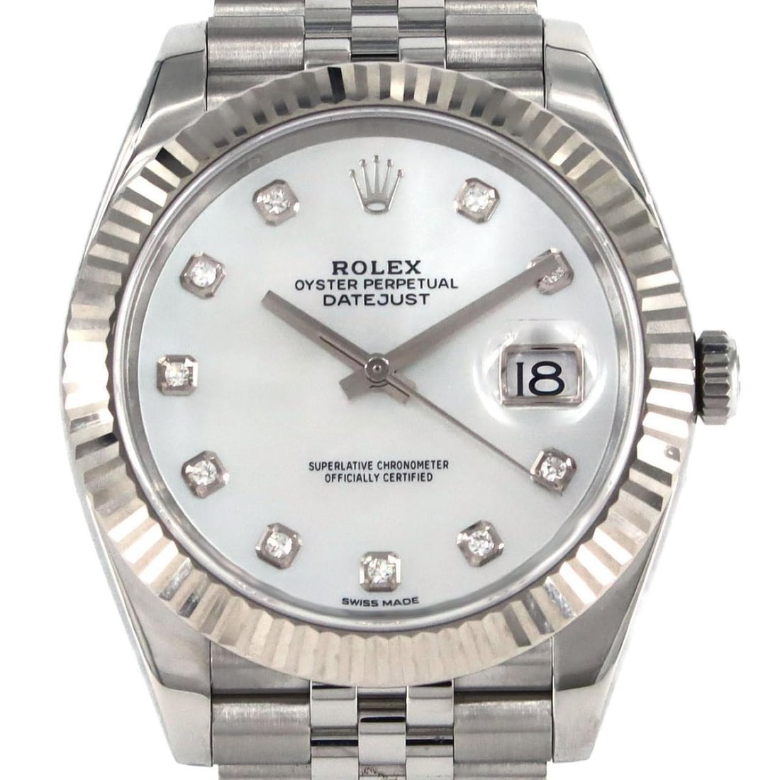 Rolex Datejust 126334NG SSxWG Watch Automatic Winding Random Number: --- Catalog ---Category: SizeWrist Size: 19cm / 7.48''Case Diameter: 41mm / 1.61''Category: DesignType: WristwatchGemstone: DiamondColor (Dial): Mother of pearlMaterial (Band): Stainless steelMaterial