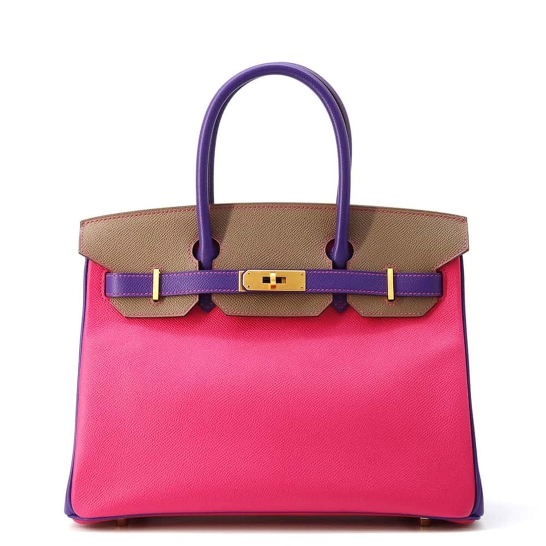 Hermes Birkin 30 Rose Shocking Etoupe Ultra Violet Matte Epson X Stamp SPO HERMES: --- Catalog ---Category: SizeWeight: 880g / 1.94lb.Size (HxWxD): 24cm x 30cm x 15.5cm / 9.44'' x 11.81'' x 6.1''Category: DesignType: HandbagColor: Etoupe gray, Rose shocking, Ultra violetGender: Wome