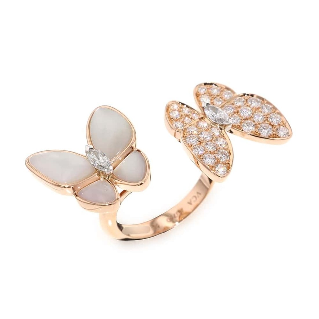 Van Cleef & Arpels Ring de Papillon Entre Les Doors Diamond 36P 0.99ct Mother of Pearl K18PG Size 50: --- Catalog ---Category: SizeUS Size: 5.5Brand Size: 50Category: DesignType: Band ringStone: DiamondGender: WomenMaterial: Pink gold (18K)Category: GeneralBrand: Van Cleef & Arpels--- Item List ---Sec
