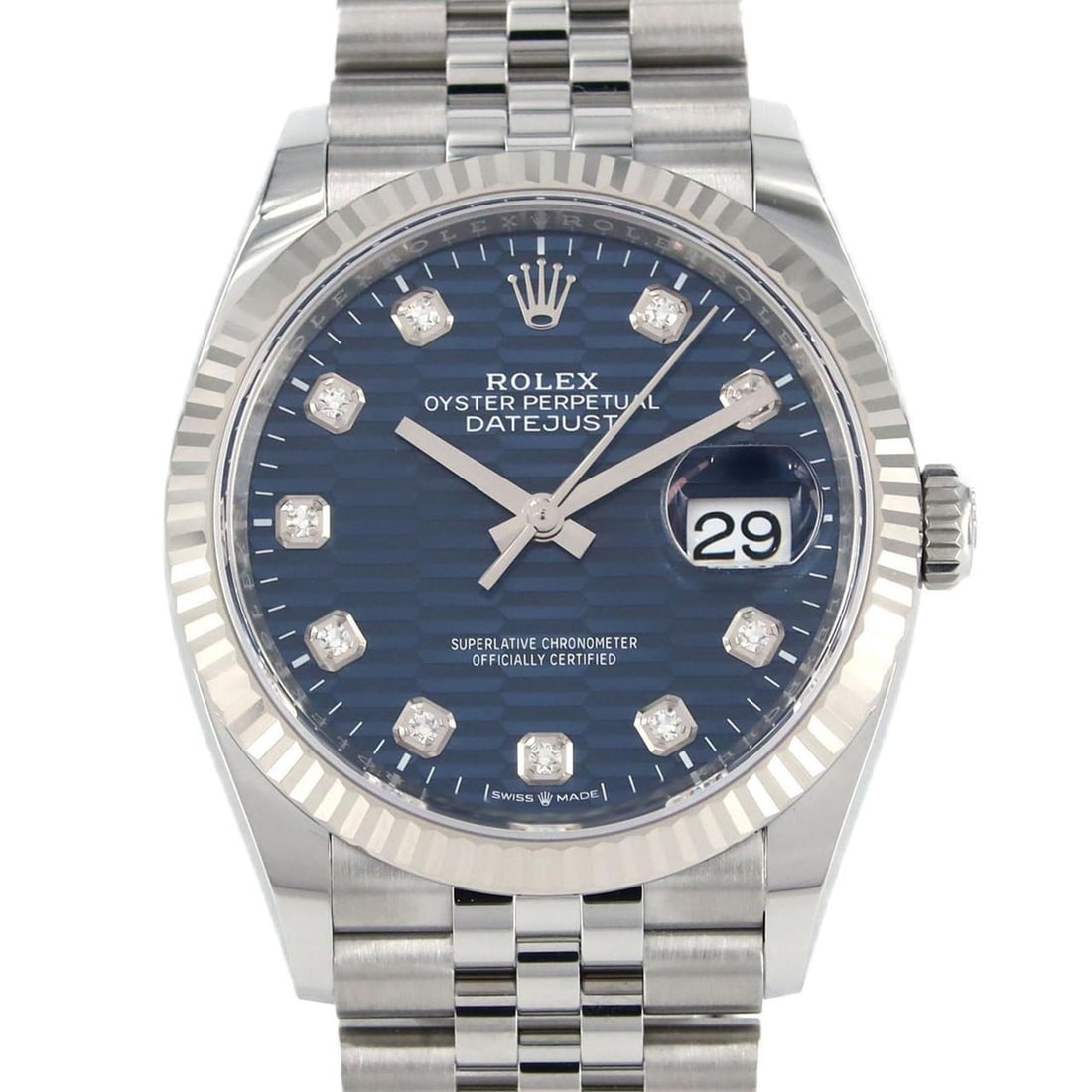 Rolex Datejust 126234G SSxWG Watch Automatic Random Number: --- Catalog ---Category: SizeWrist Size: 19.5cm / 7.67''Case Diameter: 36mm / 1.42''Category: DesignType: WristwatchGender: MenGemstone: DiamondColor (Dial): BlueMaterial (Band): Stainless steelMateri