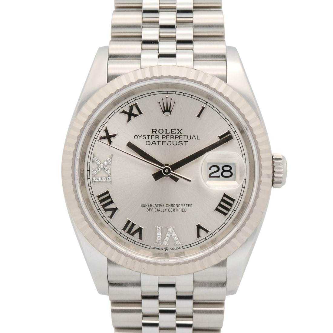 Rolex Datejust VI IX Diamond Random Serial Number Watch 18K White Gold (18KWG) Stainless Steel Men's: --- Catalog ---Category: SizeWrist Size: 18.5cm / 7.28''Case Diameter: 36mm / 1.42''Category: DesignType: WristwatchGender: MenColor (Dial): SilverMaterial (Band): Stainless steel, White gold (18K)Mat