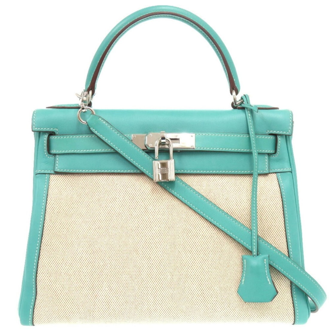 Hermes Kelly 28 Inner Stitching Swift Leather Toile H Lagon Ecru ?L Stamped Handbag 0248 HERMES: --- Catalog ---Category: SizeSize (HxWxD): 21cm x 28cm x 12cm / 8.26'' x 11.02'' x 4.72''Category: DesignType: HandbagColor: EcruGender: WomenMaterial: Toile H , Swift leather Category: GeneralBrand: 