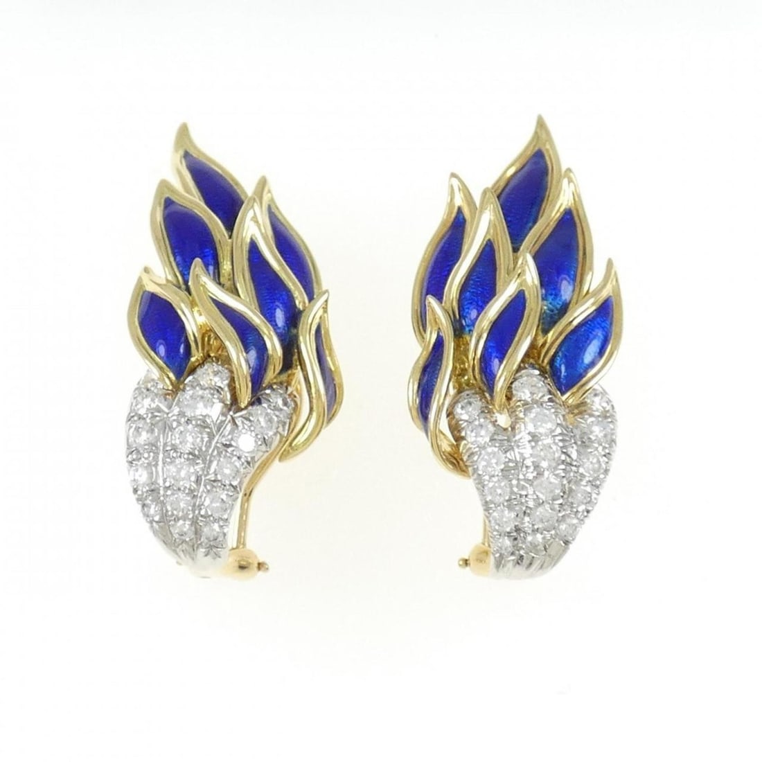 Tiffany enamel earrings: --- Catalog ---Category: SizeWeight: 25.6g / 0.9oz.Size (HxWxD): 39.80mm x 16.40mm / 1.57'' x 0.65''Category: DesignType: Stud earringsStone: DiamondGender: WomenMaterial: Enamel, Platinum, Yellow gol
