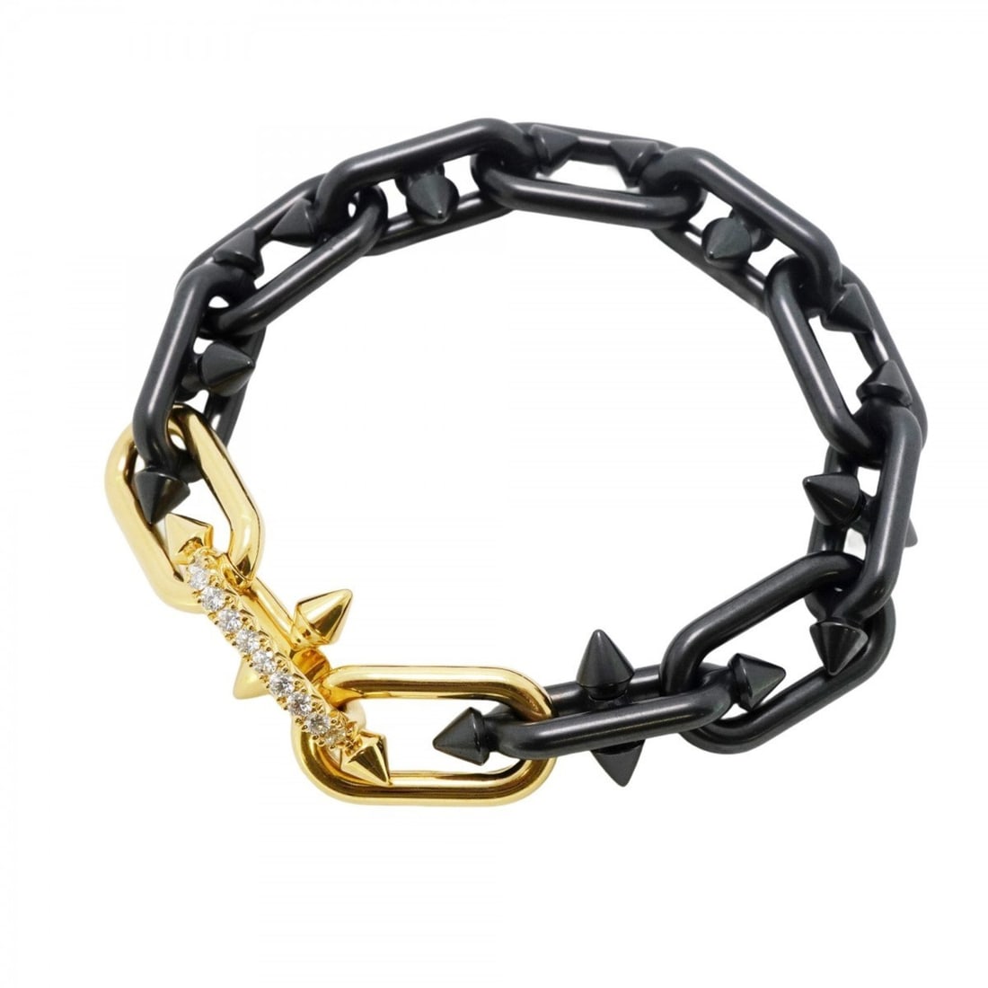 Tiffany Titan bracelet K18YG yellow gold titanium diamond 0.48ct black ladies (1 of 11)