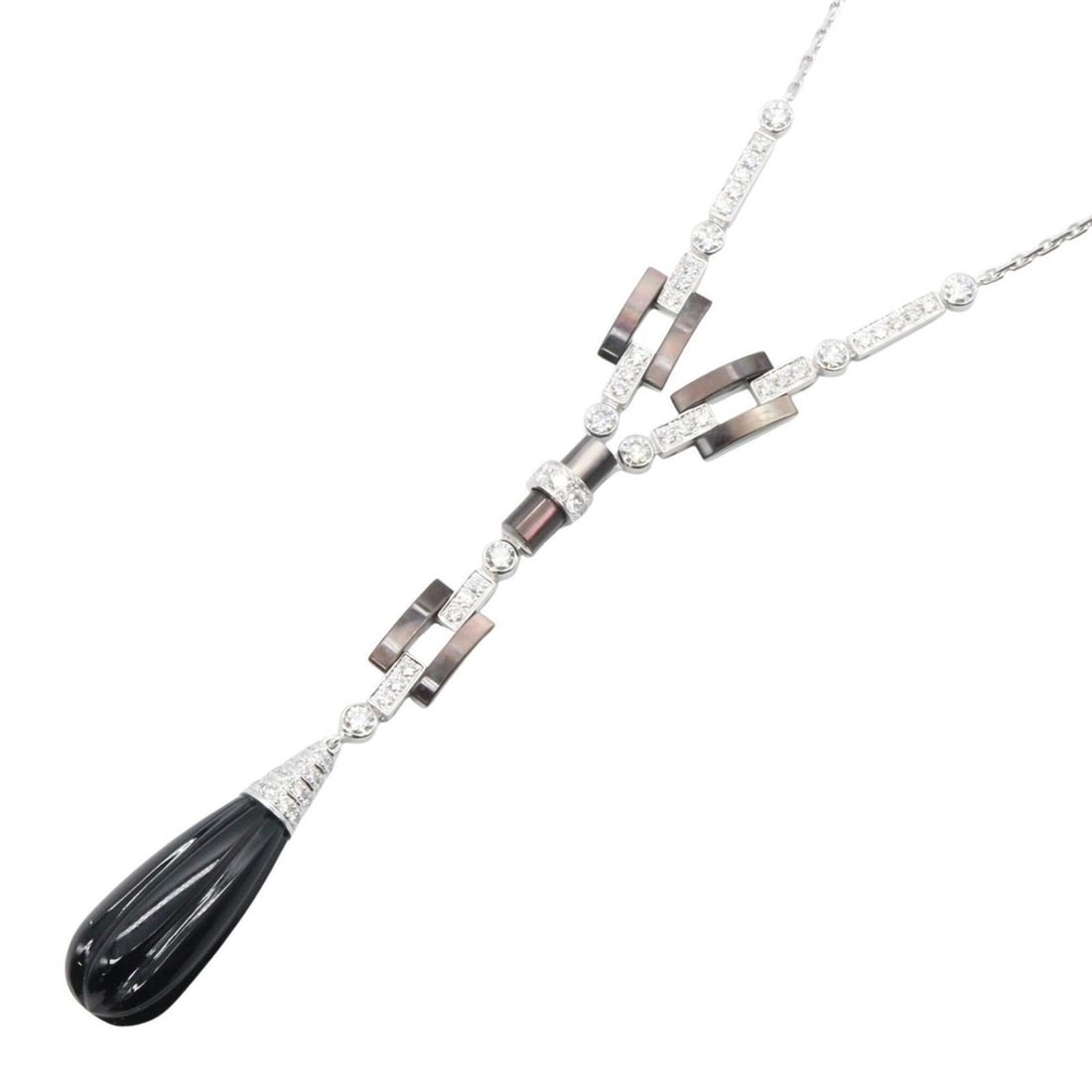 Cartier Agrafe Onyx Diamond Necklace, 18K White Gold (18KWG), Diamond, Onyx, Women's, Silver, Black,: --- Catalog ---Category: SizePendant Size: 107mm x 11mm / 4.21'' x 0.43''Neck Circumference: 42.5 cm / 16.73''Category: DesignColor: Black, Clear, SilverGender: WomenMaterial: White gold (18K)Necklace