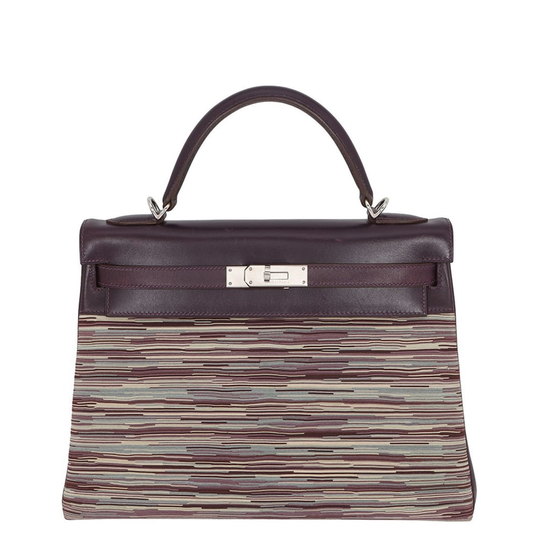 Hermes Kelly 32 Handbag, Inside Stitching, Raisin Multicolor Vibrato Box Calf, ?J Stamp, HERMES: --- Catalog ---Category: SizeSize (HxWxD): 22cm x 31.5cm x 12cm / 8.66'' x 12.4'' x 4.72''Category: DesignType: HandbagColor: Multi-color, RaisinGender: WomenMaterial: Box calf leather , Leather Leath