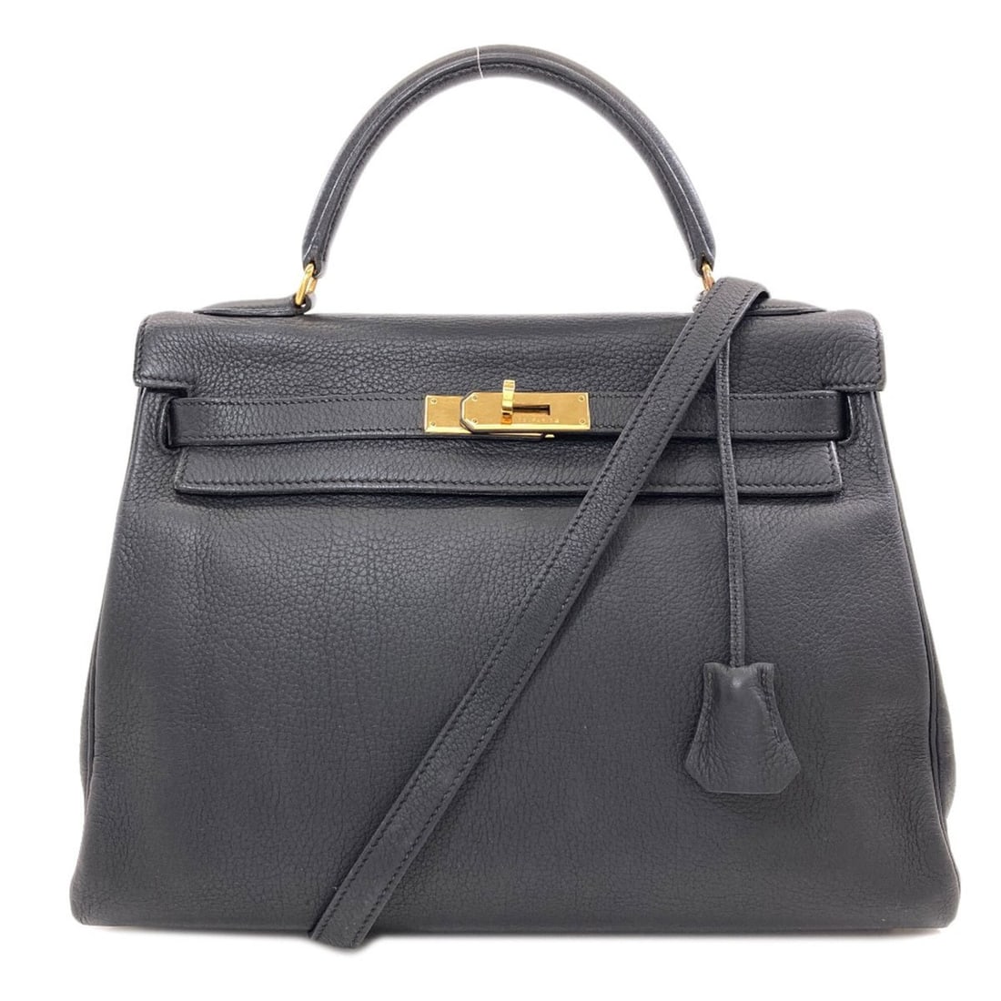 Hermes Kelly 32, inner stitching, gold hardware, handbag, Taurillon leather, women's.: --- Catalog ---Category: SizeSize (HxWxD): 22cm x 31.5cm x 12cm / 8.66'' x 12.4'' x 4.72''Category: DesignType: HandbagColor: BlackGender: WomenMaterial: Taurillon clemence leather Category: GeneralLi