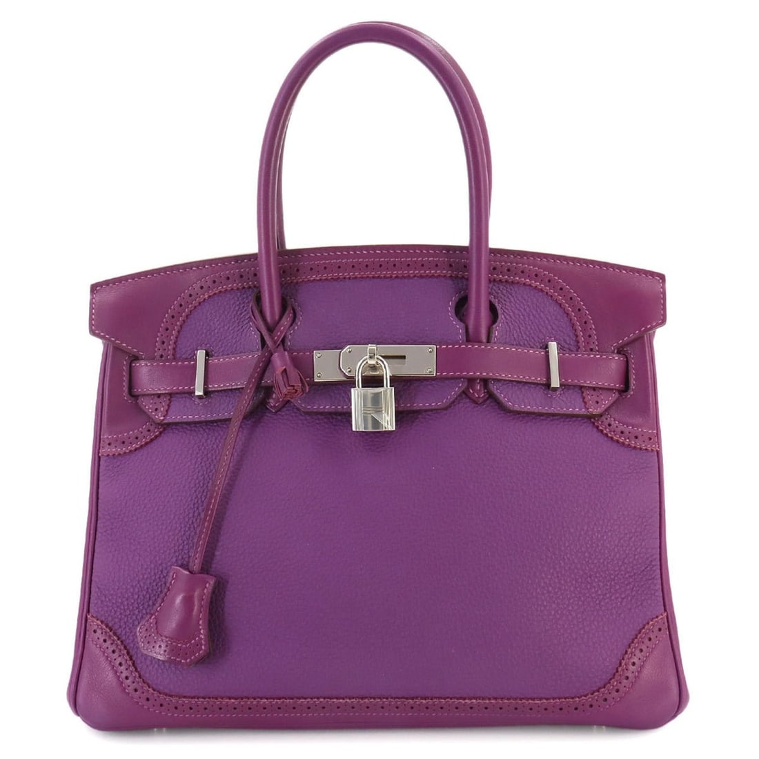Hermes Birkin 30 Ghillies handbag Togo Anemone T engraved silver hardware: --- Catalog ---Category: SizeSize (HxWxD): 24cm x 30cm x 15.5cm / 9.44'' x 11.81'' x 6.1''Category: DesignType: HandbagColor: AnemoneGender: WomenMaterial: Togo leather Category: GeneralBrand: Hermes-