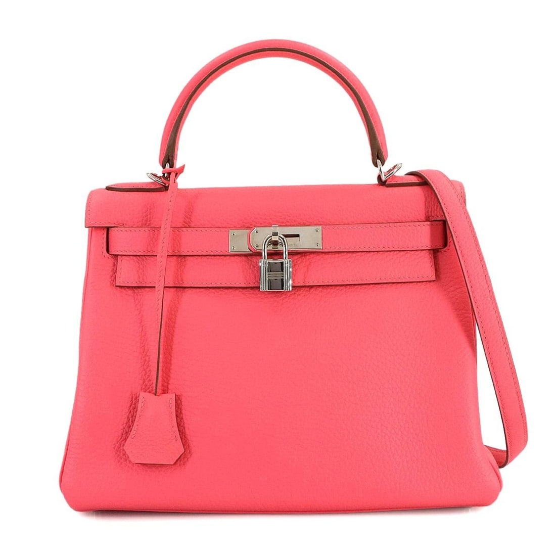 Hermes Kelly 28 Togo Rose Lipstick 2-way Hand/Shoulder Handbag, Inside Stitching, ?Q Stamp, Silver: --- Catalog ---Category: SizeSize (HxWxD): 22cm x 29cm x 12cm / 8.66'' x 11.41'' x 4.72''Category: DesignType: HandbagColor: PinkGender: WomenMaterial: Togo leather Category: GeneralBrand: