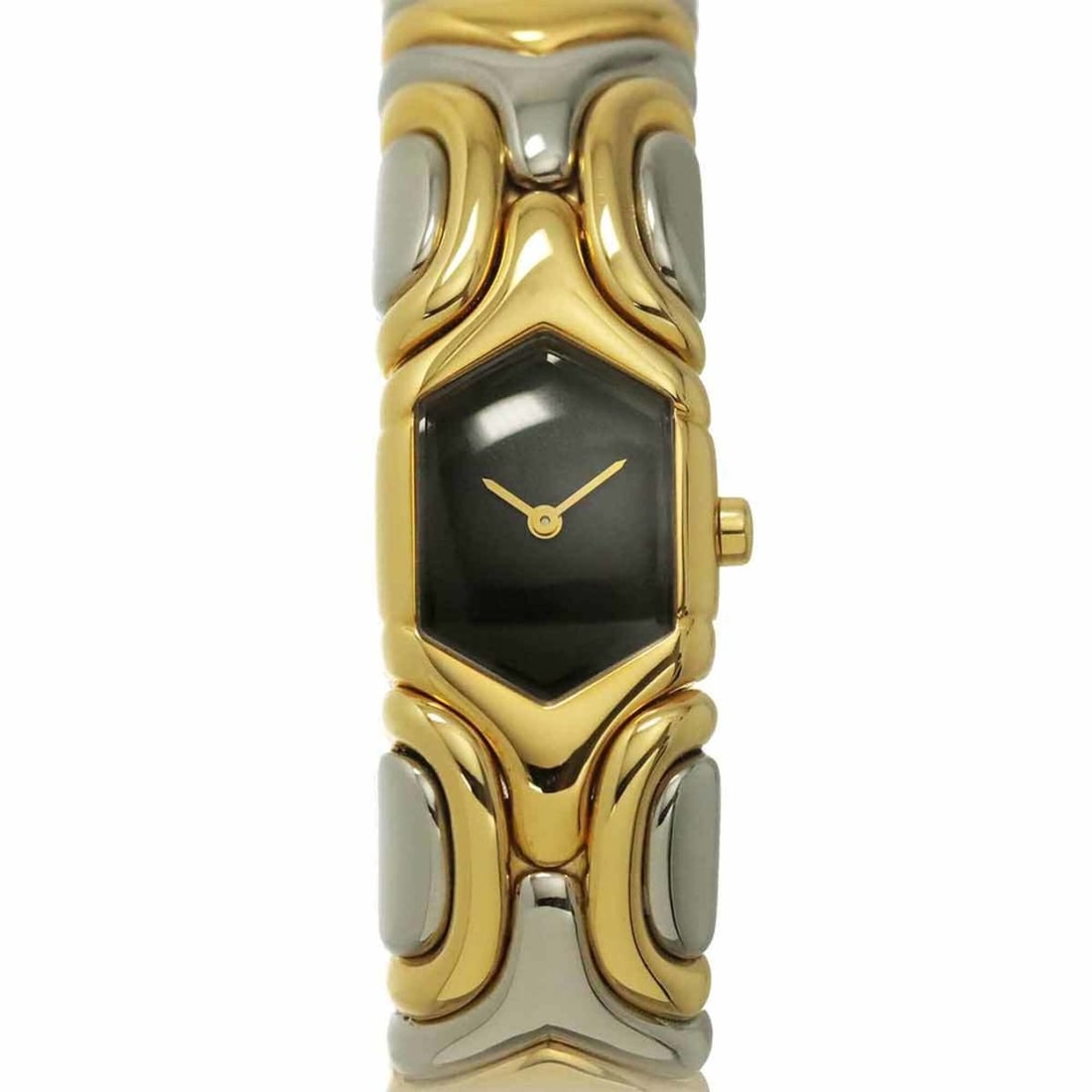 Bulgari BVLGARI Alveare BJ02 Bangle Watch, Women's Black, 18K Yellow Gold, Quartz: --- Catalog ---Category: SizeWrist Size: 15.5cm / 6.1''Case Diameter: 46mm / 1.81''Category: DesignType: WristwatchGender: WomenColor (Dial): BlackMaterial (Band): Stainless steel, Yellow gold